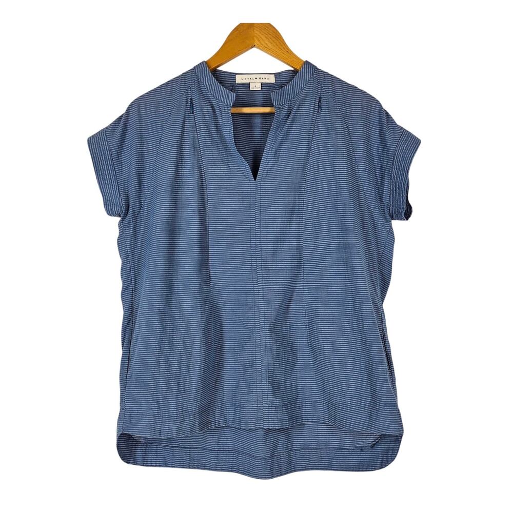 Caslon Blue Striped Split-Neck Blouse